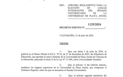 Reglamento de elección del Senado Universitario UPLA. Decreto exento N° 1125/2024