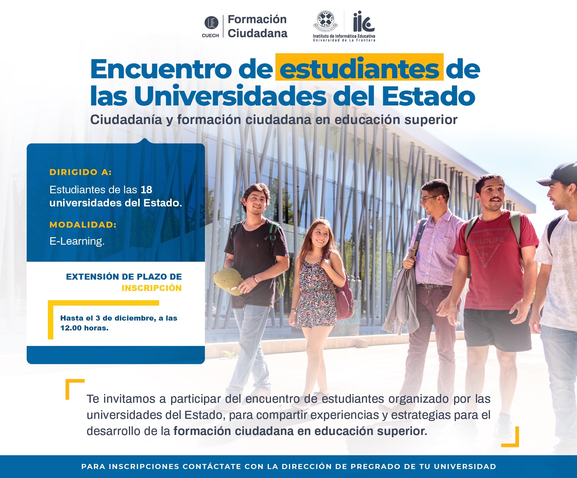 Se extendió plazo para inscribirse en encuentro sobre ciudadanía y formación ciudadana (CUECH)