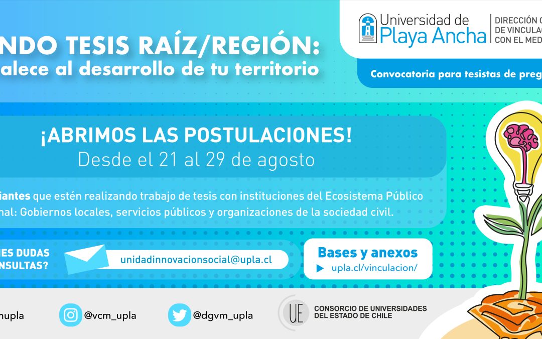 Fondo Tesis Raíz/Región: Abren concurso para tesistas de pregrado que trabajen con instituciones del Ecosistema Público Regional