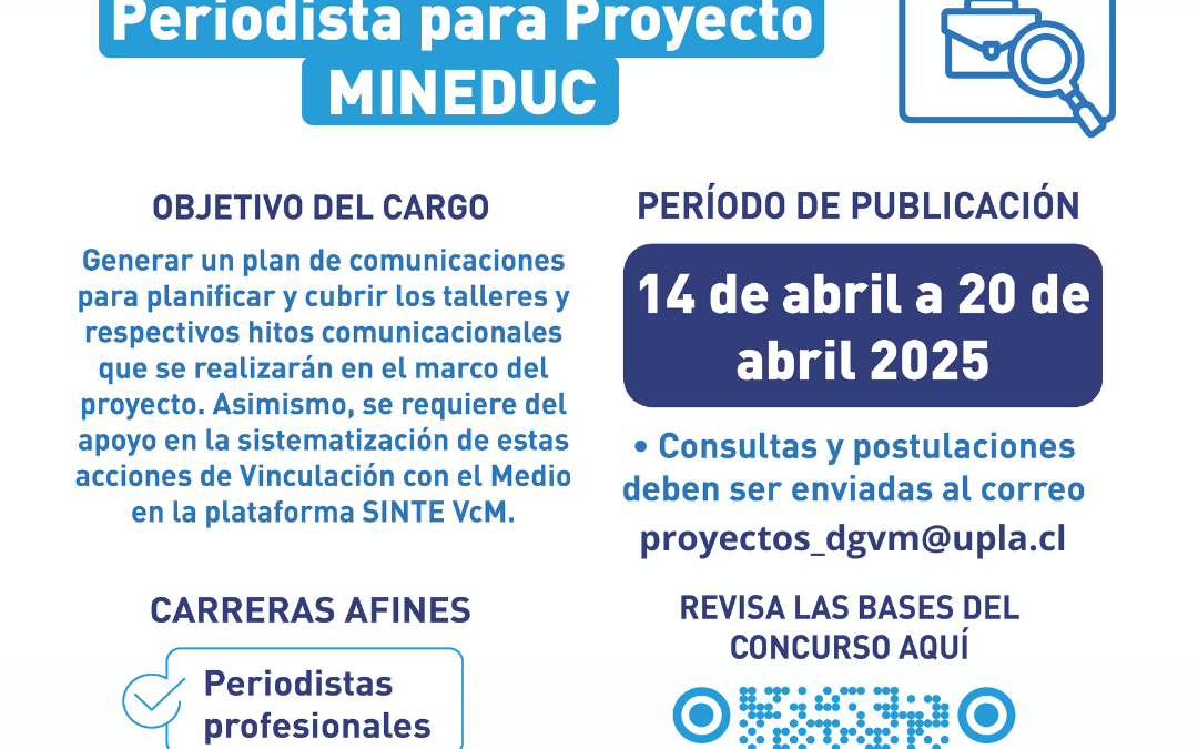 DGVM busca profesional periodista para proyecto MINEDUC