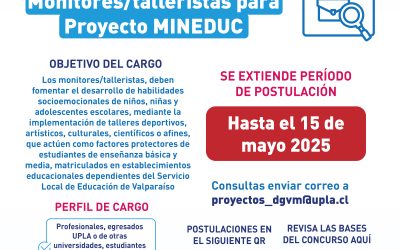 Tercera convocatoria | DGVM busca Monitores/Talleristas para proyecto MINEDUC