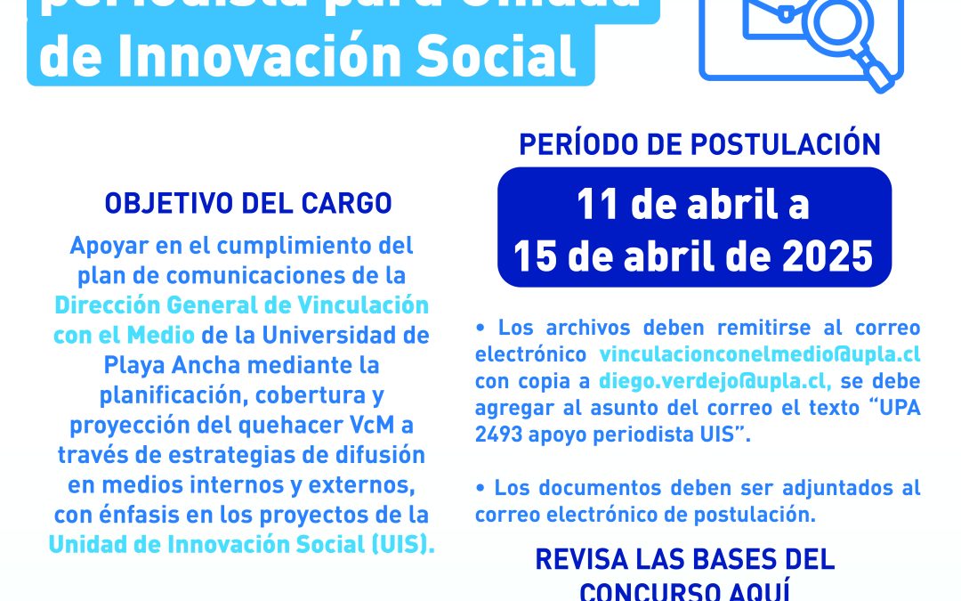 DGVM busca periodista de apoyo para Unidad de Innovación Social (UIS) – UPA 2493