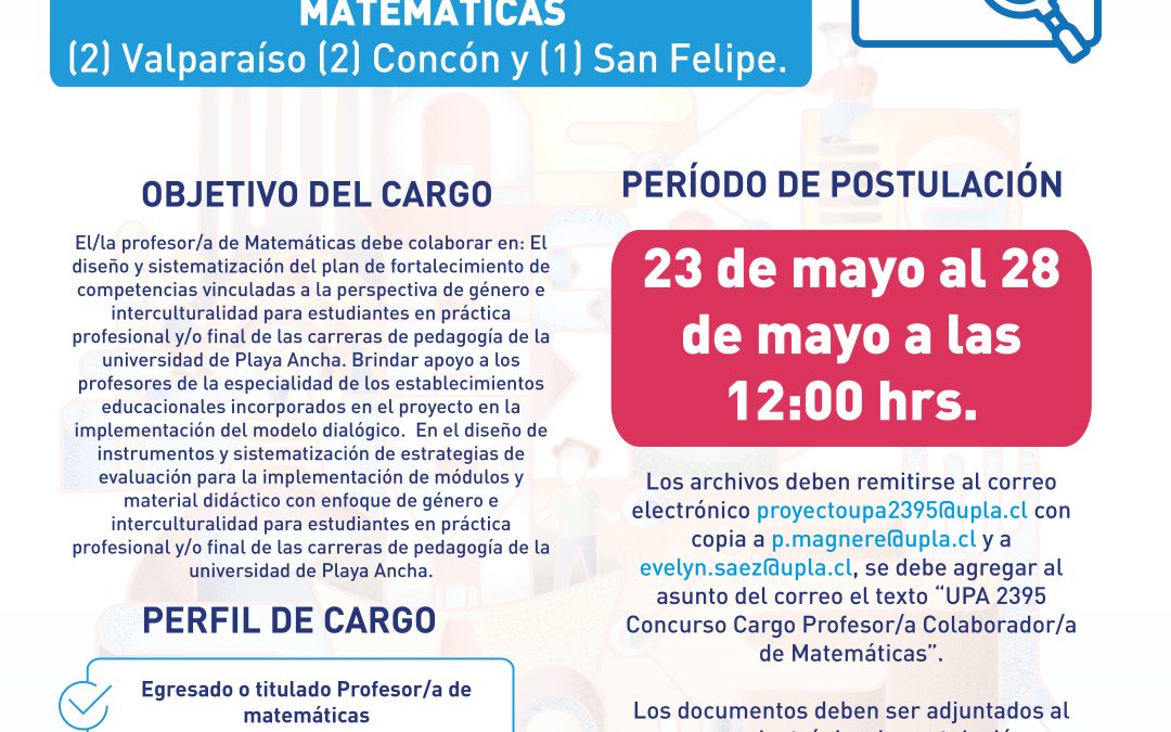Concurso | Profesores colaboradores de matemáticas para Valparaíso, Concón y San Felipe