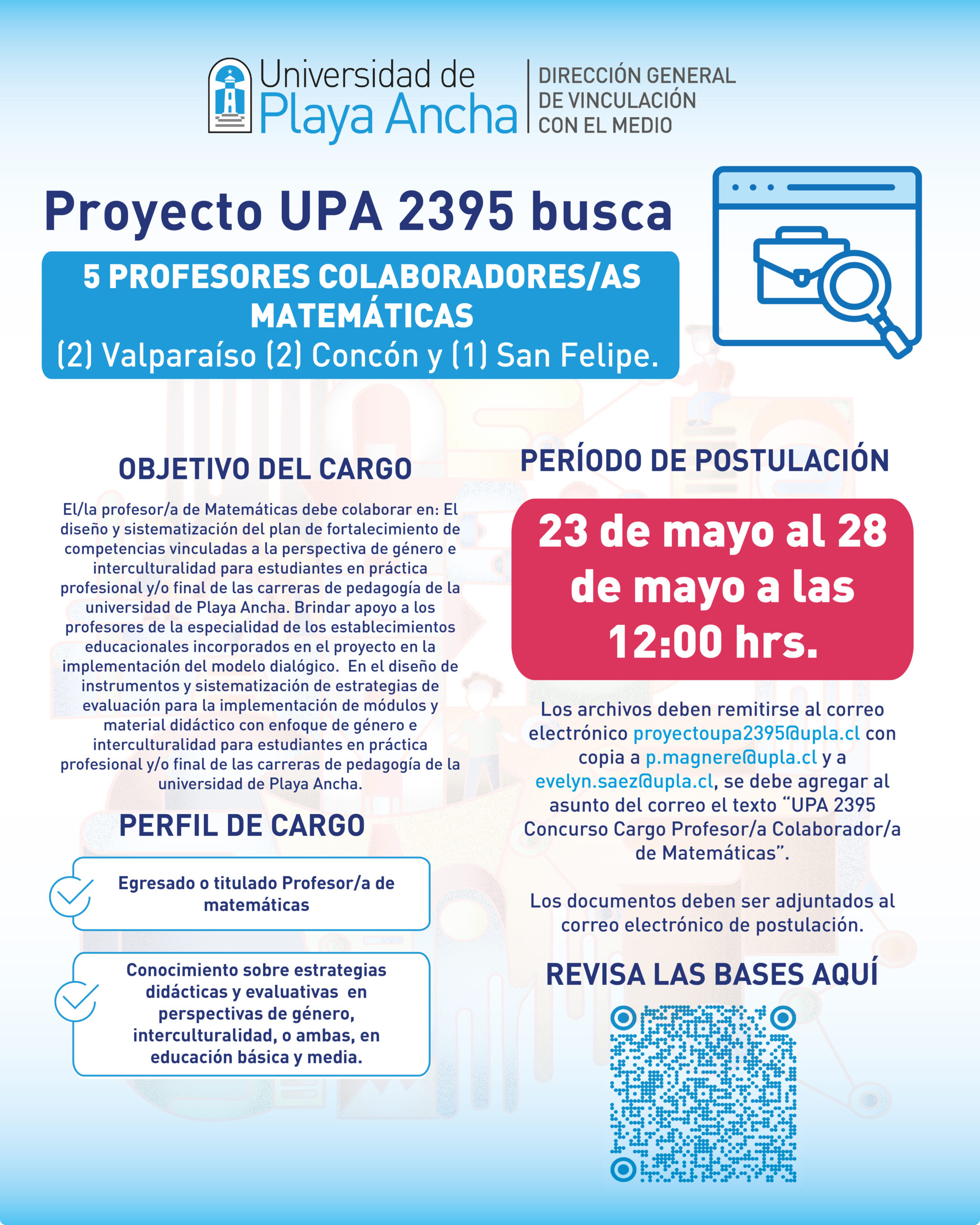 Concurso | Profesores colaboradores de matemáticas para Valparaíso, Concón y San Felipe